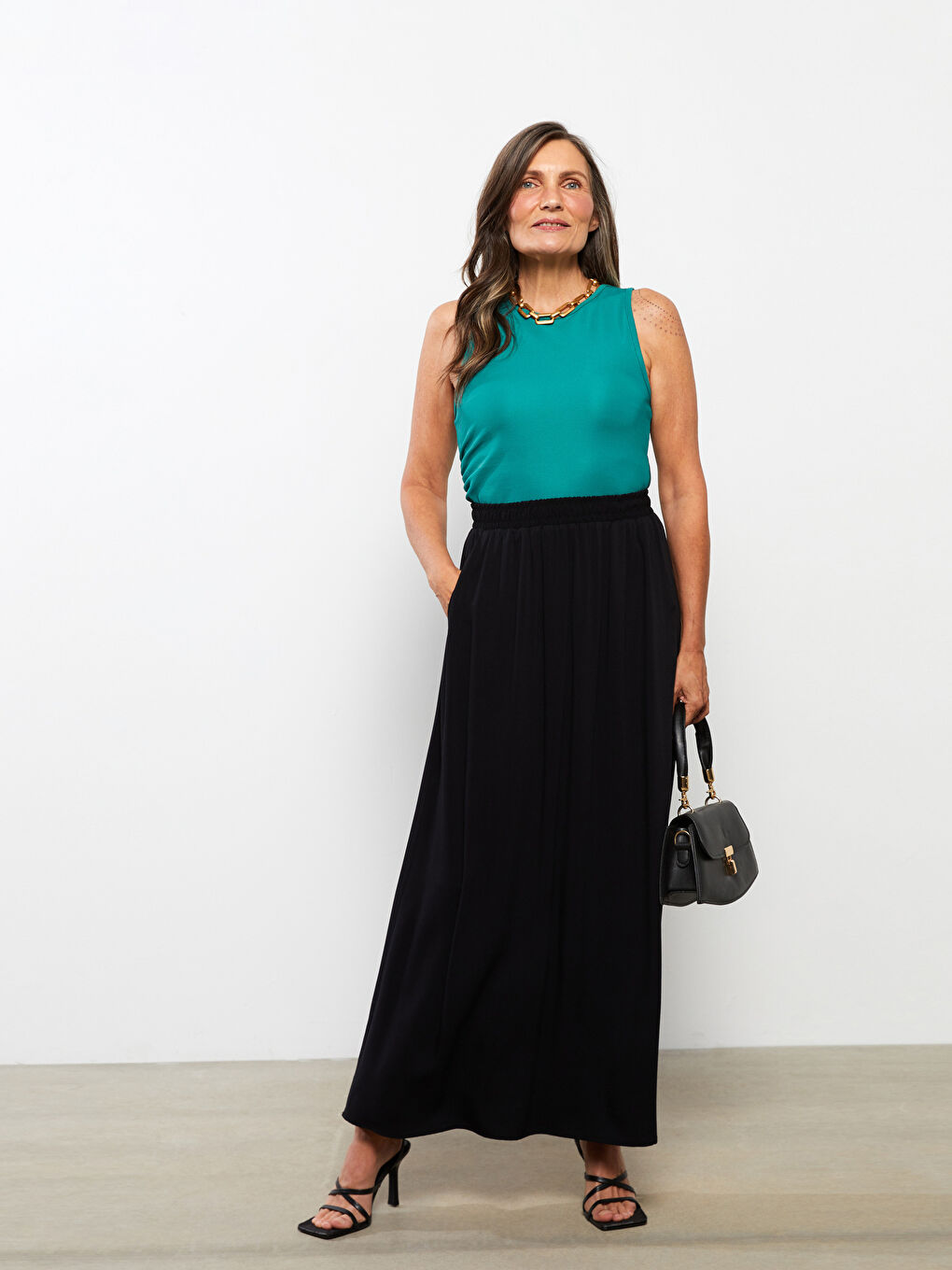 Elastic Waist Straight A-Line Viscose Women's Skirt -W25263Z8-CVL