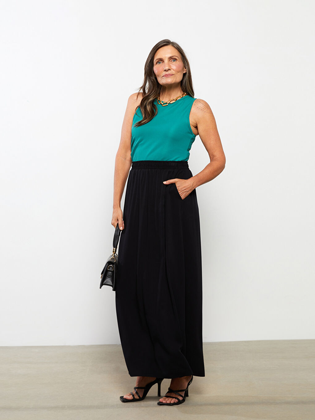 Elastic Waist Straight A-Line Viscose Women's Skirt -W25263Z8-CVL