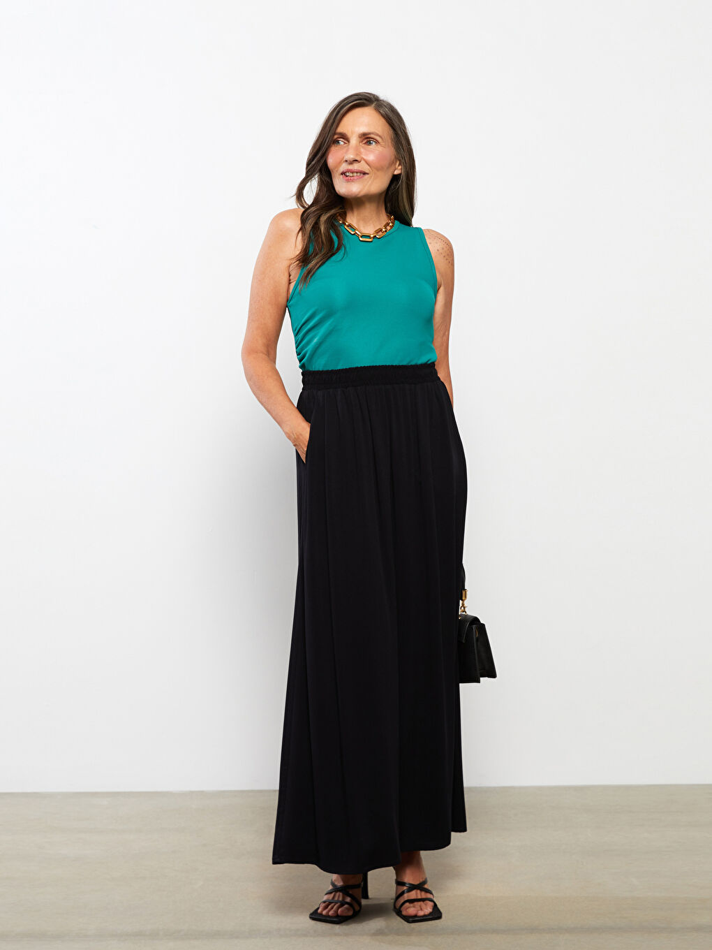 Elastic Waist Straight A-Line Viscose Women's Skirt -W25263Z8-CVL