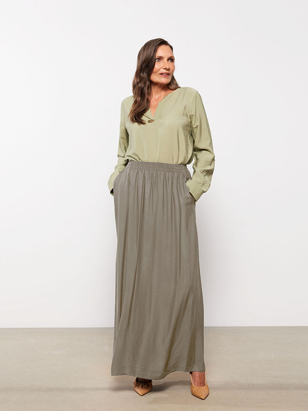 Elastic Waist Patterned A-Cut Viscose Women's Skirt