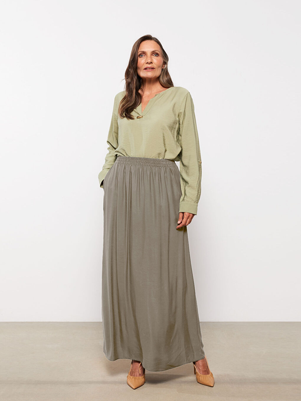 Elastic Waist Patterned A-Cut Viscose Women's Skirt-1