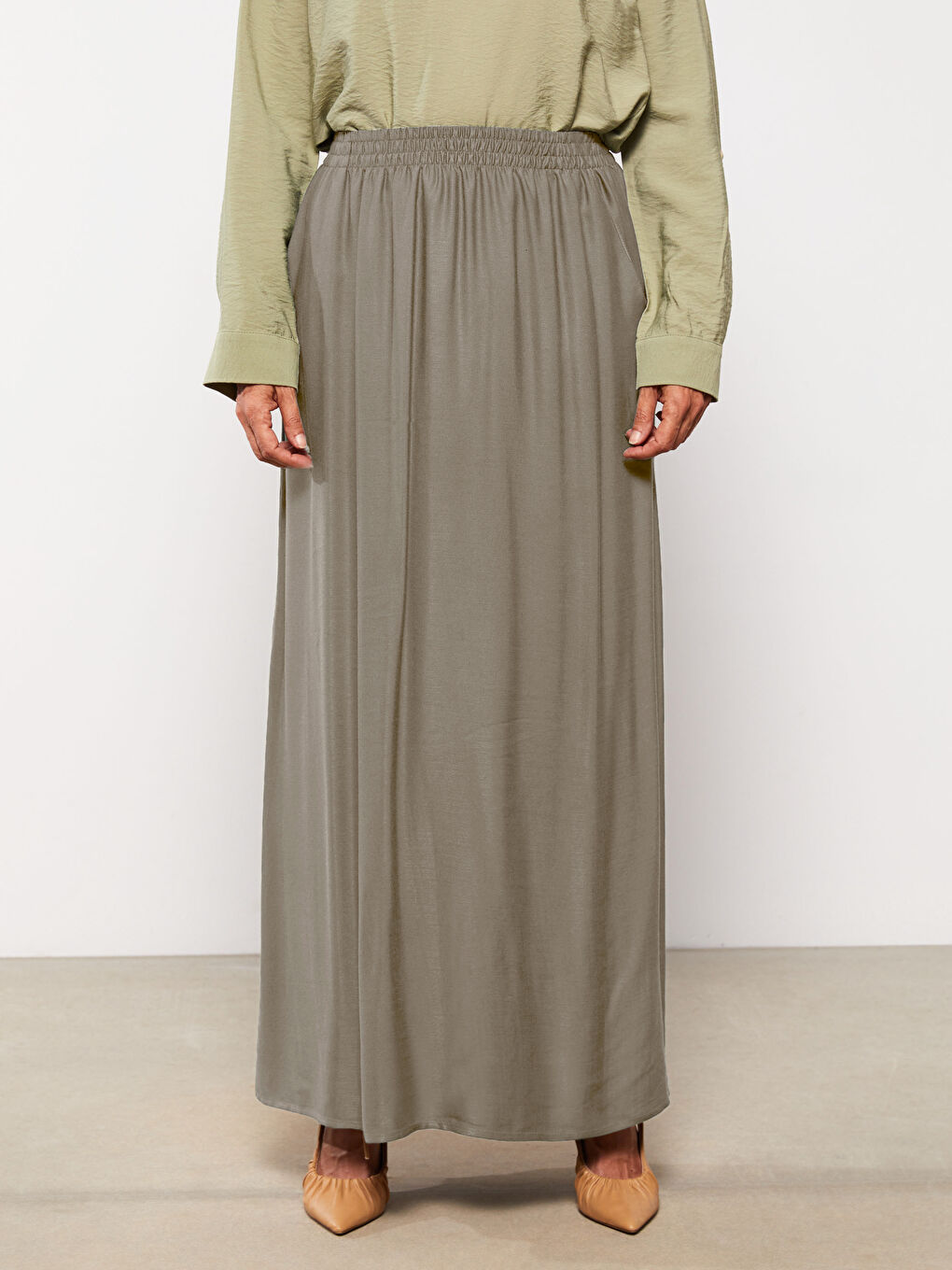 Elastic Waist Patterned A-Cut Viscose Women's Skirt-2