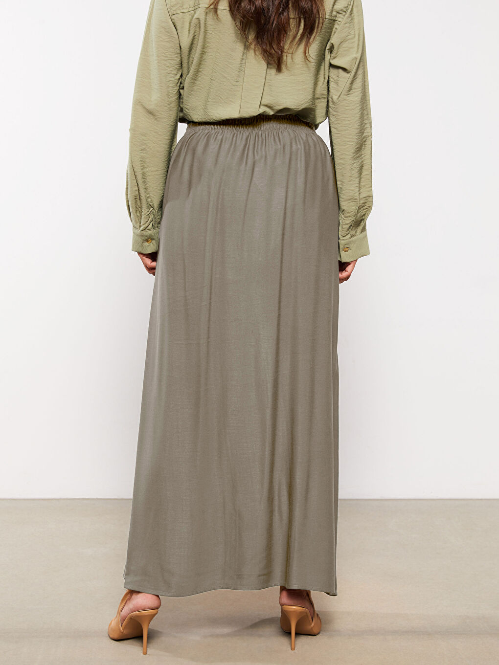 Elastic Waist Patterned A-Cut Viscose Women's Skirt-4