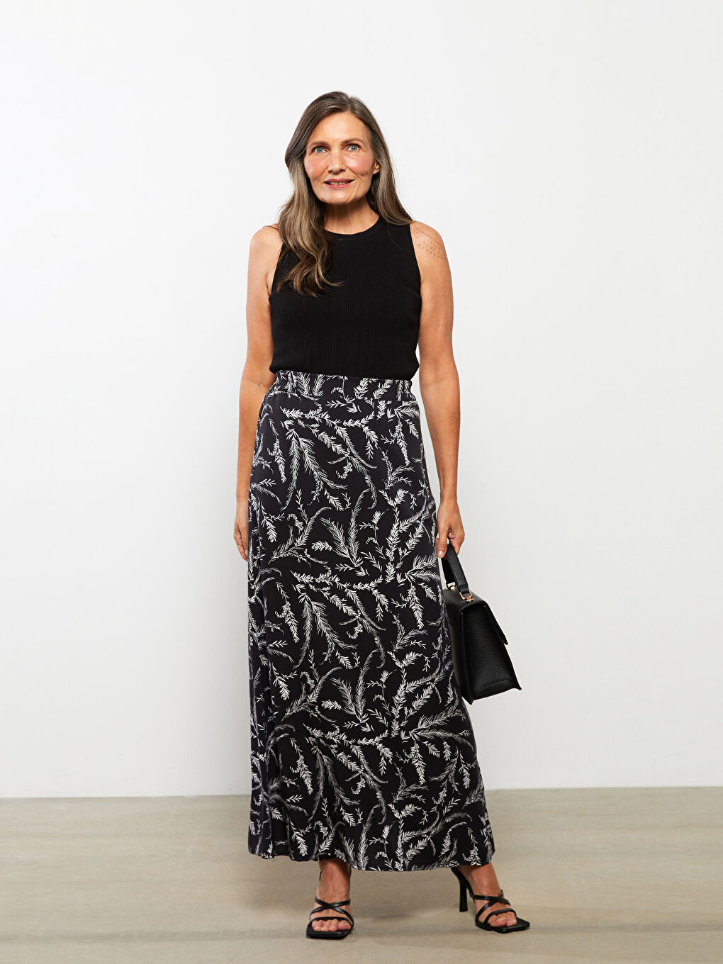 Karışık Beli Lastikli Desenli Viskon Kadın Etek