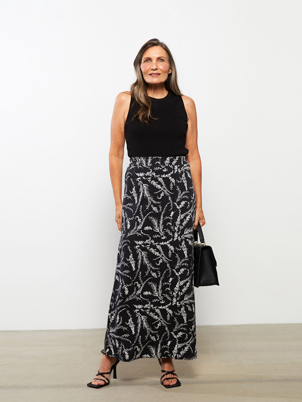 Karışık Beli Lastikli Desenli Viskon Kadın Etek-1