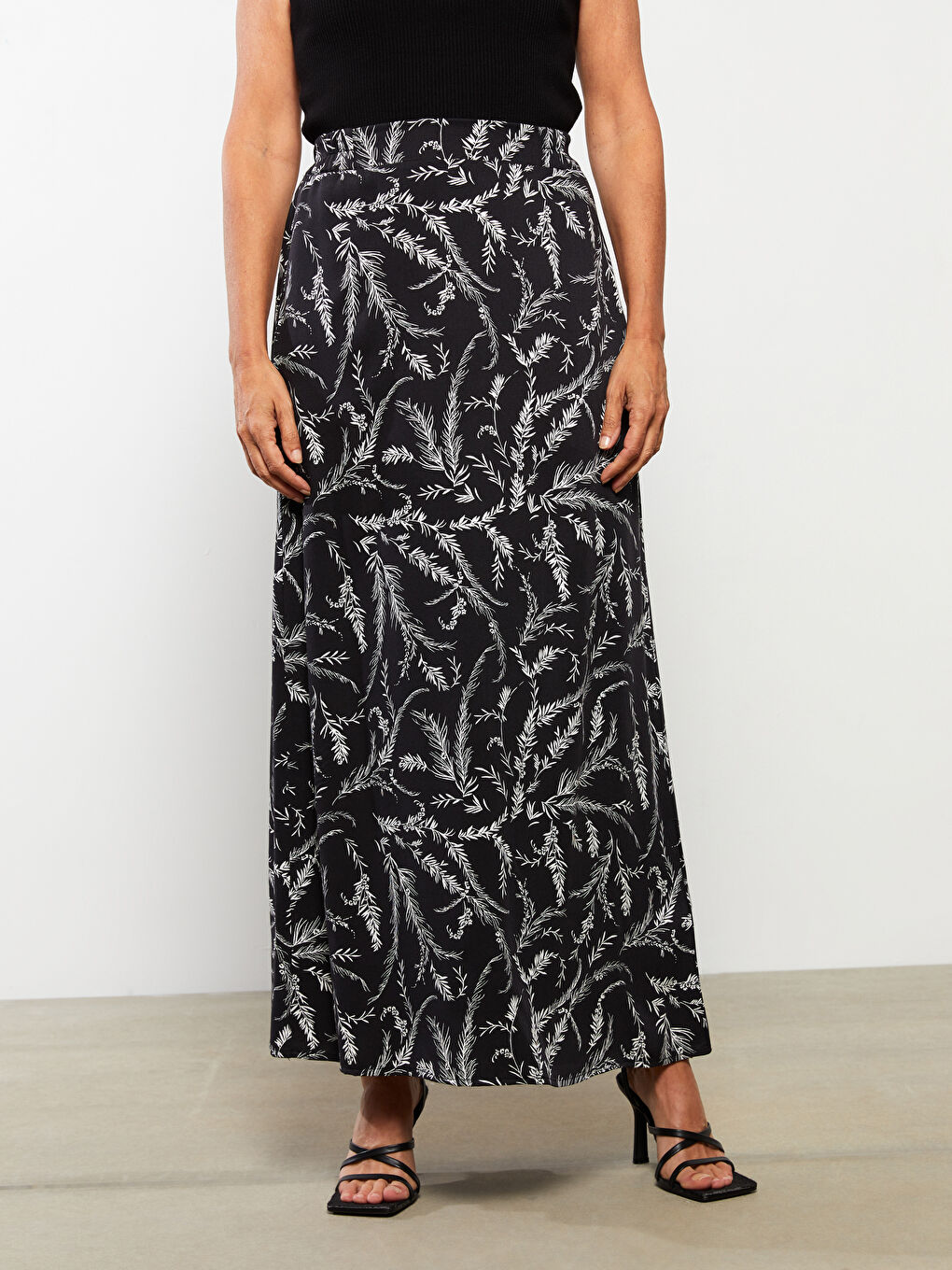 Karışık Beli Lastikli Desenli Viskon Kadın Etek-2