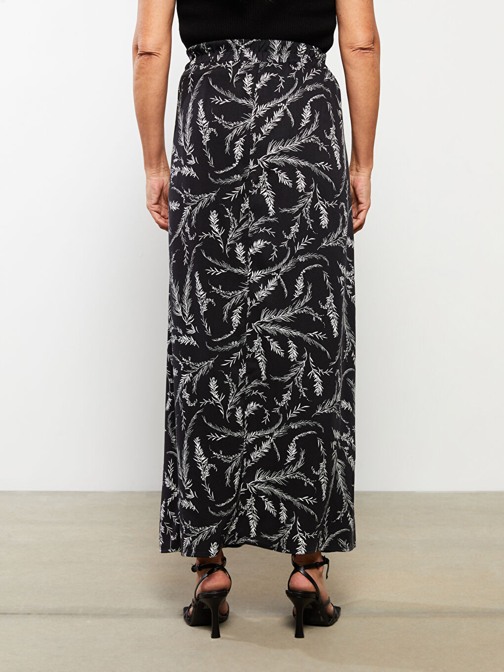 Karışık Beli Lastikli Desenli Viskon Kadın Etek-4