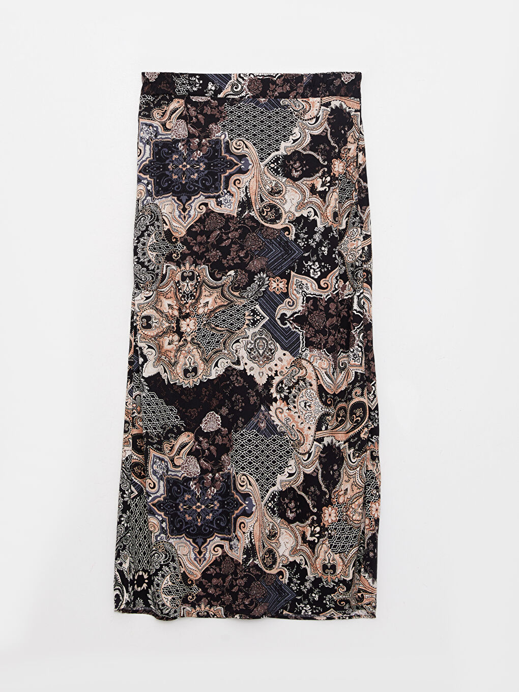 Bej Beli Lastikli Desenli Viskon Kadın Etek-5