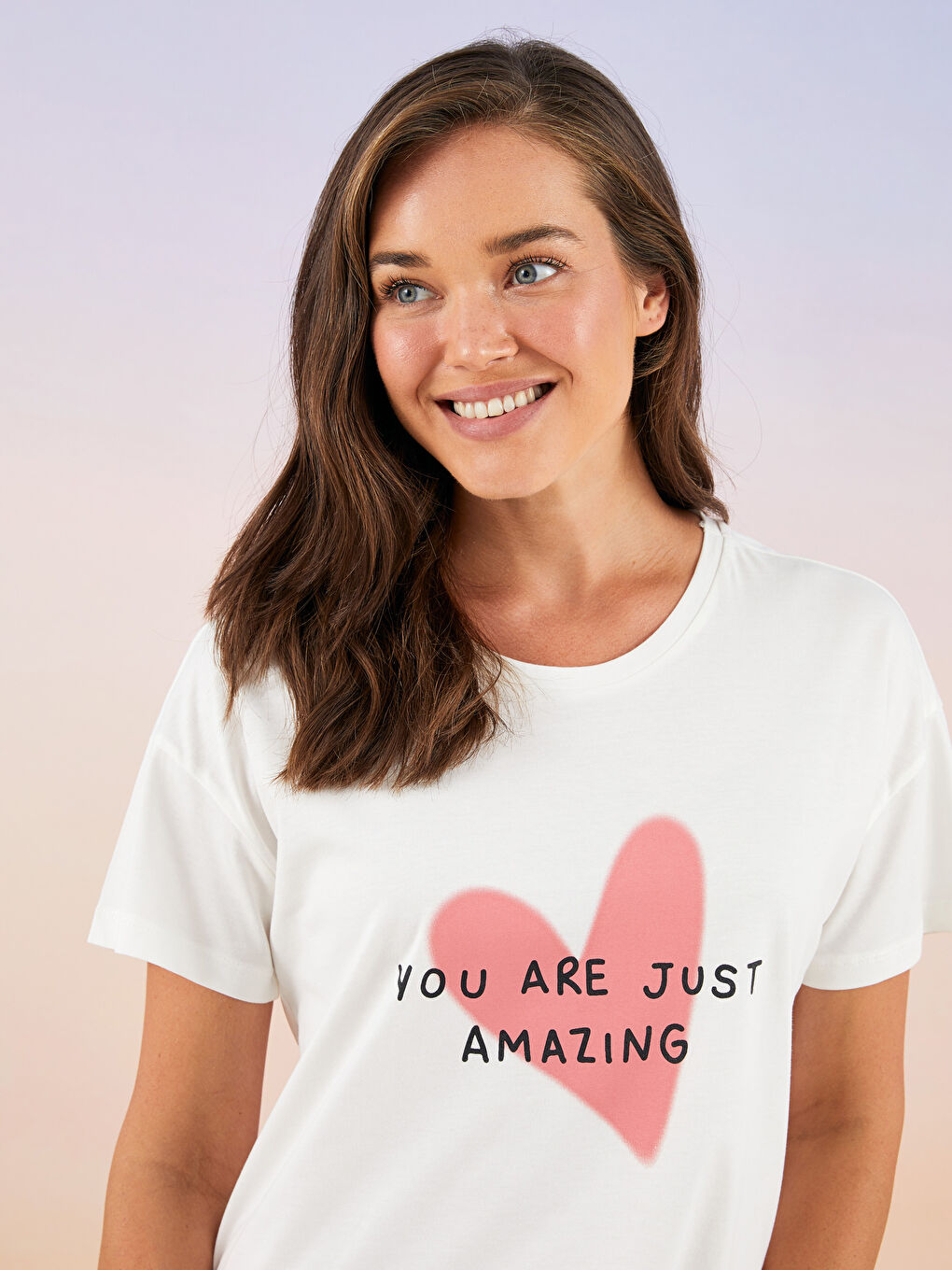 Pembe Bisiklet Yaka Baskılı Kısa Kollu Pamuklu Kadın Pijama Takımı-2