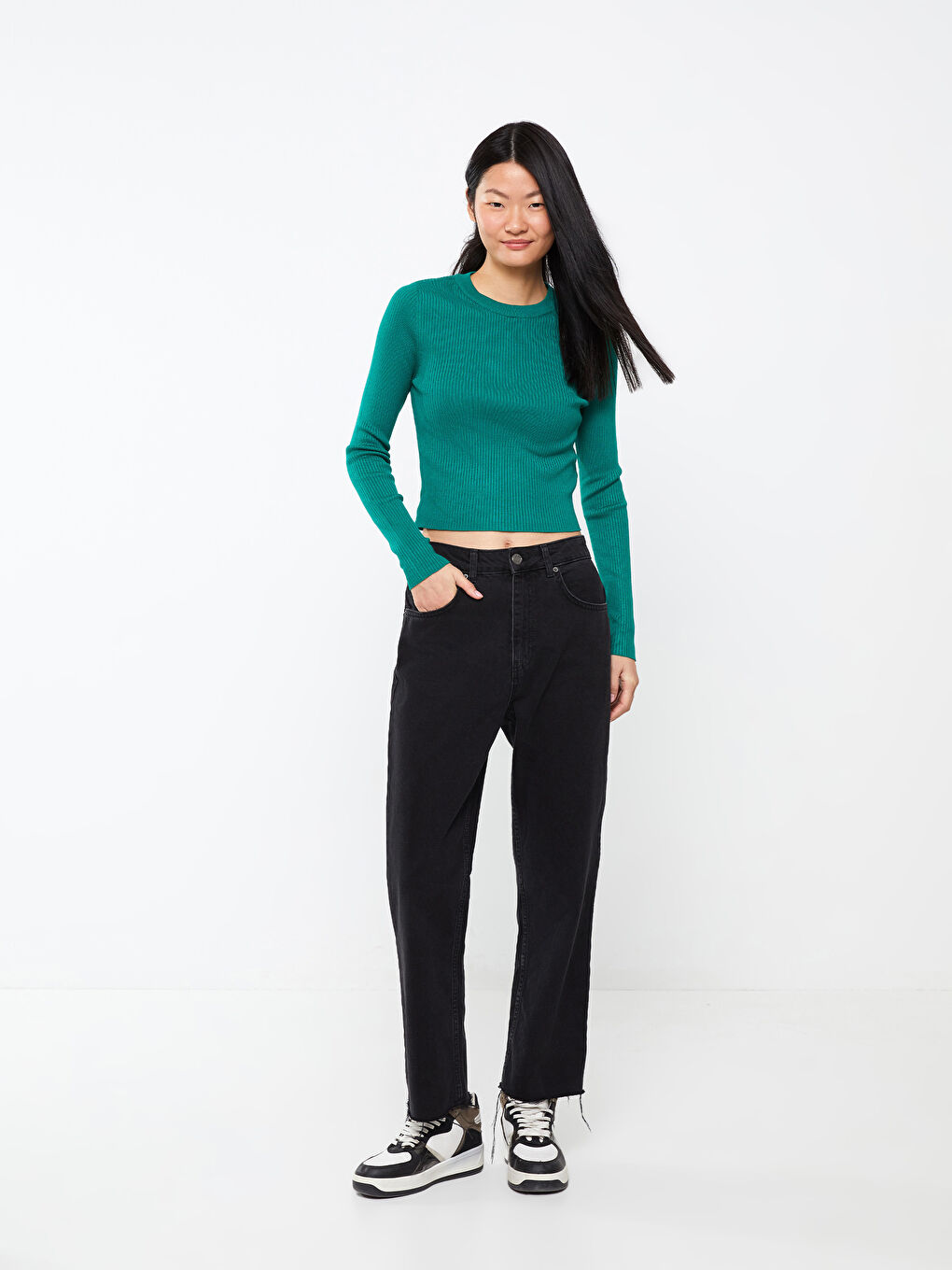 Crew Neck Plain Long Sleeve Women's Knitwear Sweater -W25269Z8-H1N