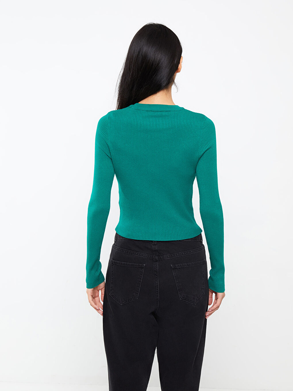Crew Neck Plain Long Sleeve Women's Knitwear Sweater -W25269Z8-H1N