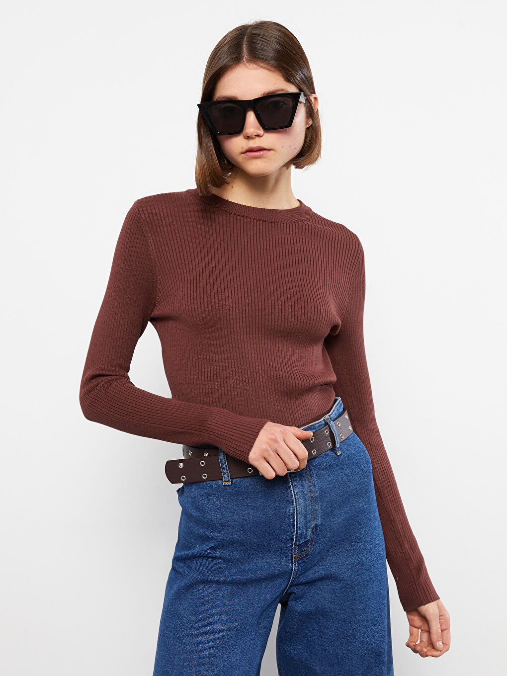 LCW Vision Crew Neck Plain Long Sleeve Women's Knitwear Sweater -W25269Z8-HFD