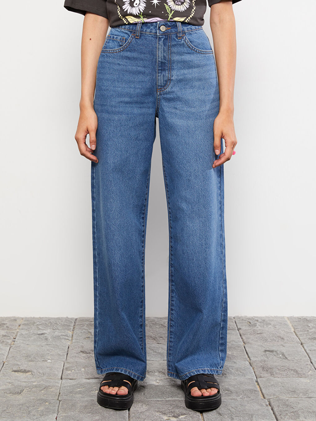 LCW Jeans Women's High Waist Wideleg Straight Rodeo Jeans -W25275Z8-507