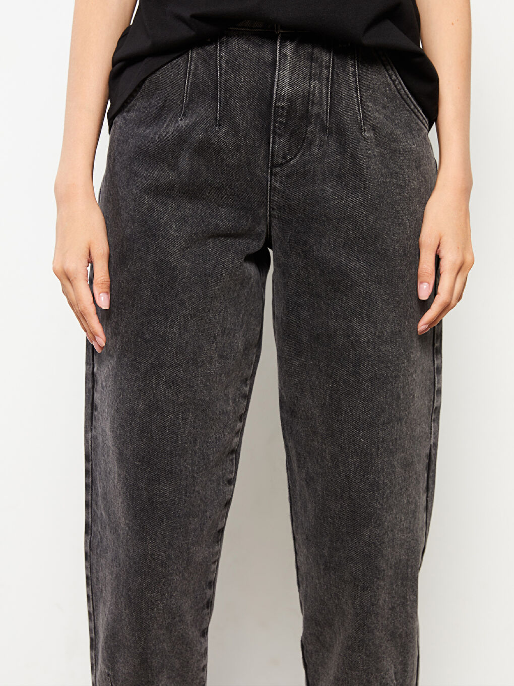 әйелдерге арналған биік белді салбыраған түзу джинс шалбар-2