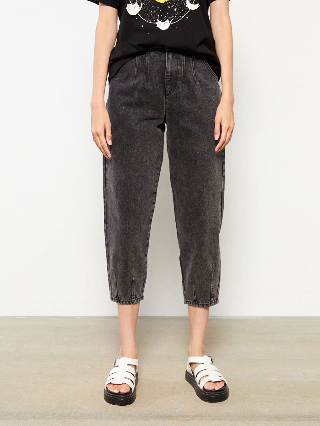 әйелдерге арналған биік белді салбыраған түзу джинс шалбар-3