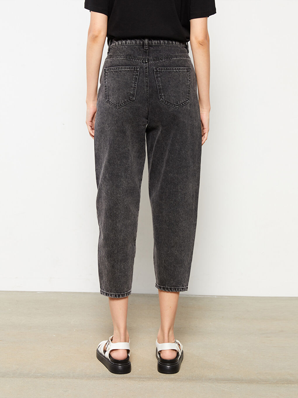 әйелдерге арналған биік белді салбыраған түзу джинс шалбар-4