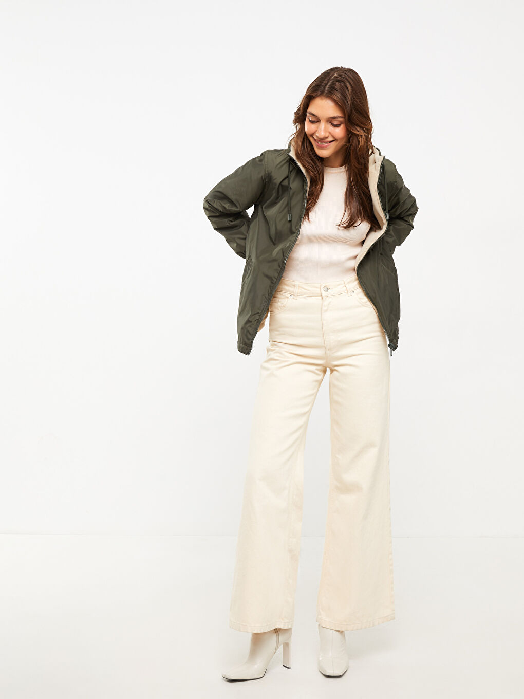 Hooded Straight Long Sleeve Reversible Women's Raincoat -W25294Z8-SEM