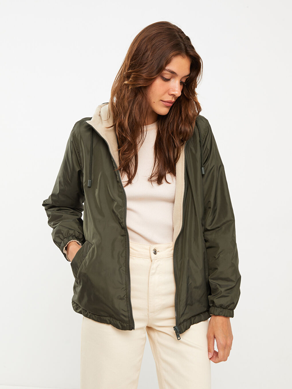 Hooded Straight Long Sleeve Reversible Women's Raincoat -W25294Z8-SEM