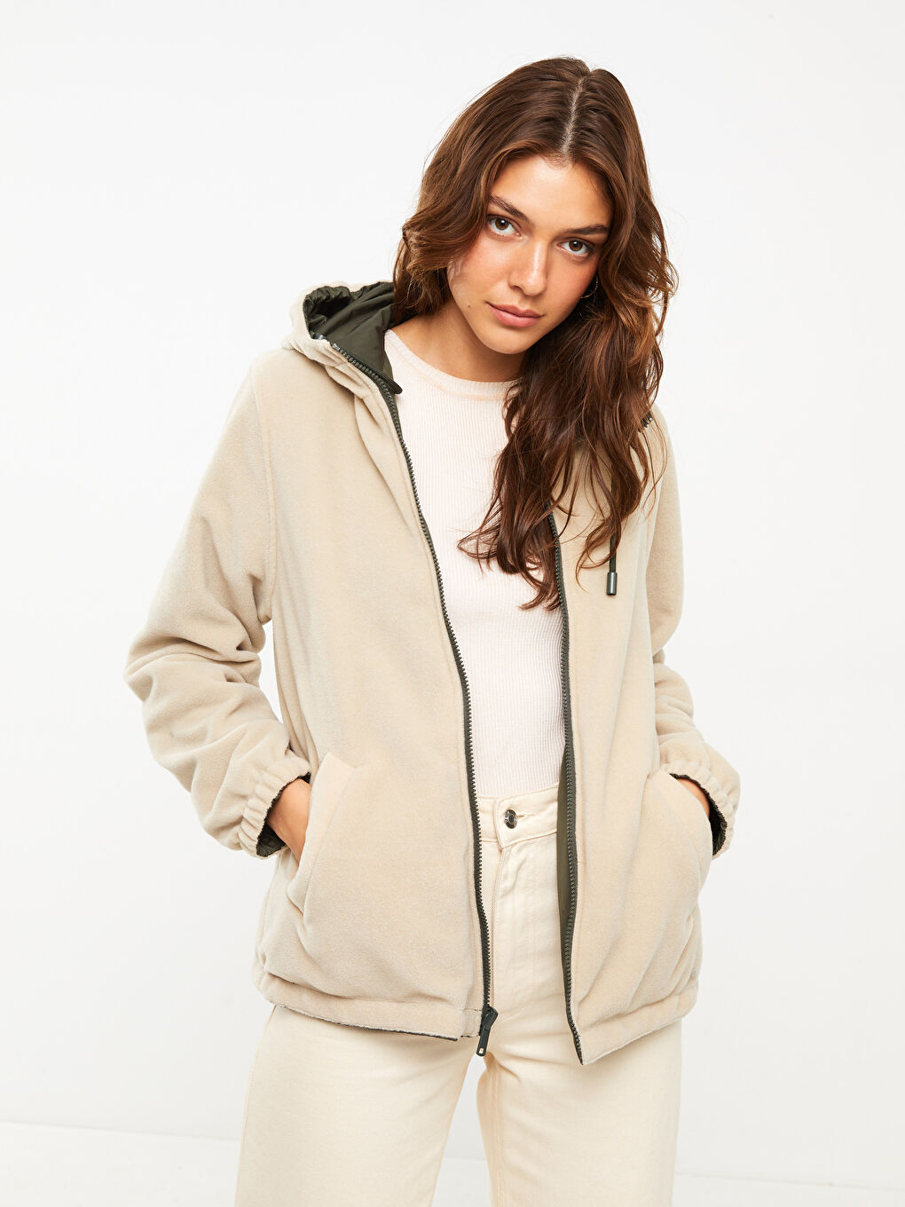 Hooded Straight Long Sleeve Reversible Women's Raincoat -W25294Z8-SEM