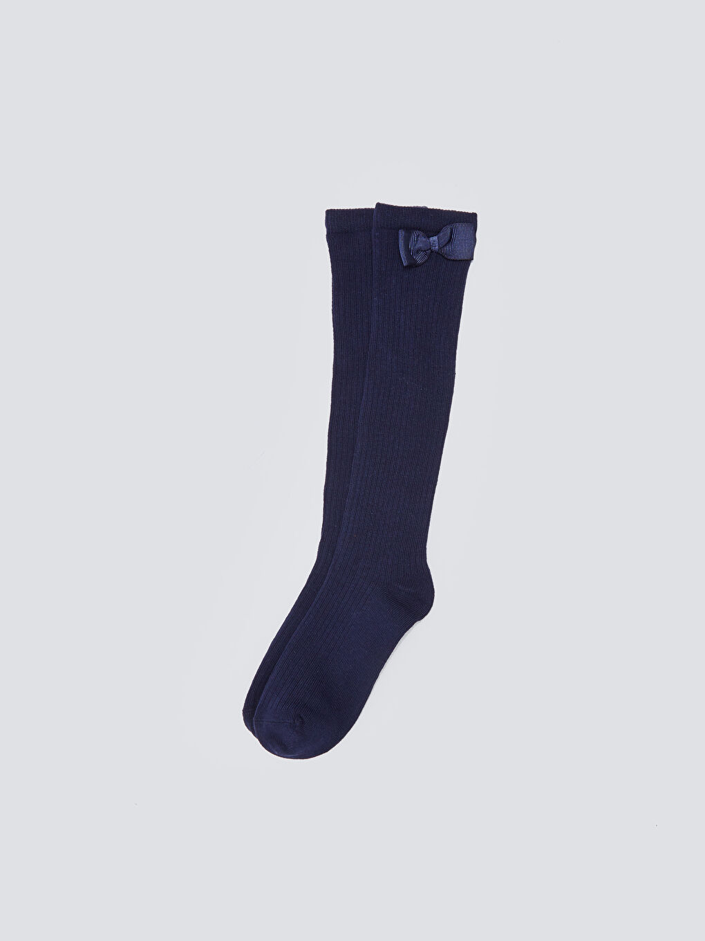 Lacivert Fiyonk Detaylı Kız Çocuk Diz Altı Çorap