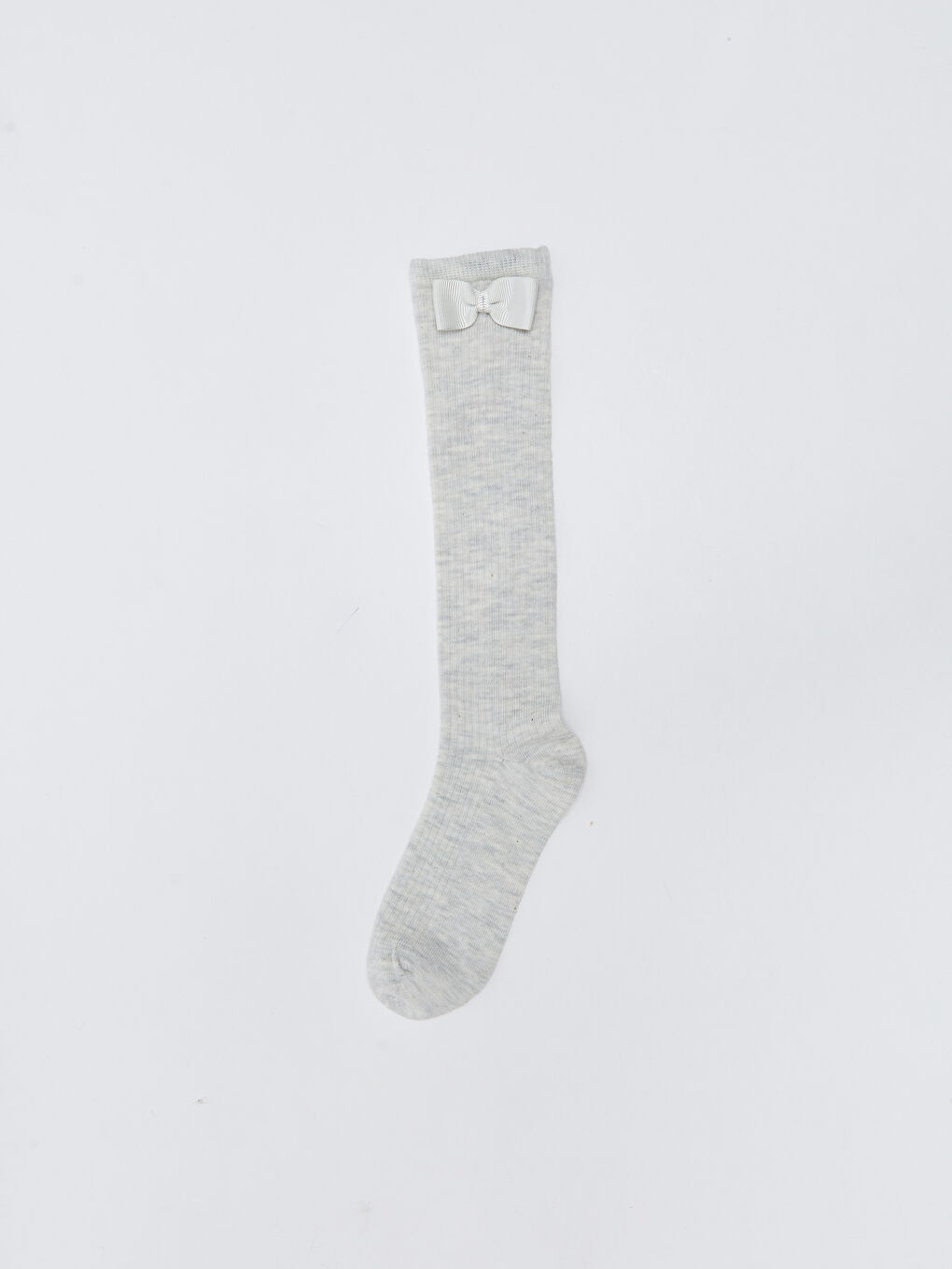 Gri Fiyonk Detaylı Kız Çocuk Diz Altı Çorap-1