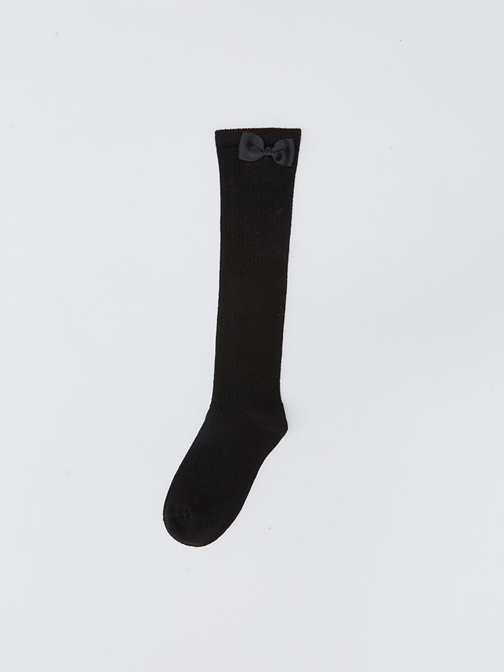 Siyah Fiyonk Detaylı Kız Çocuk Diz Altı Çorap-1