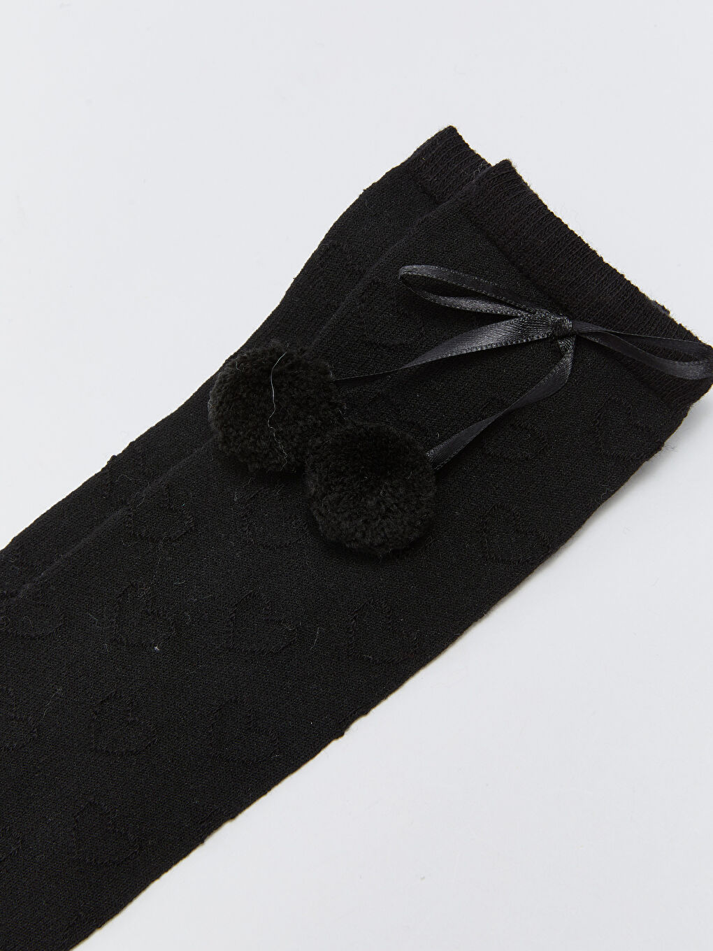 Siyah Kendinden Desenli Kız Çocuk Diz Altı Çorap-2