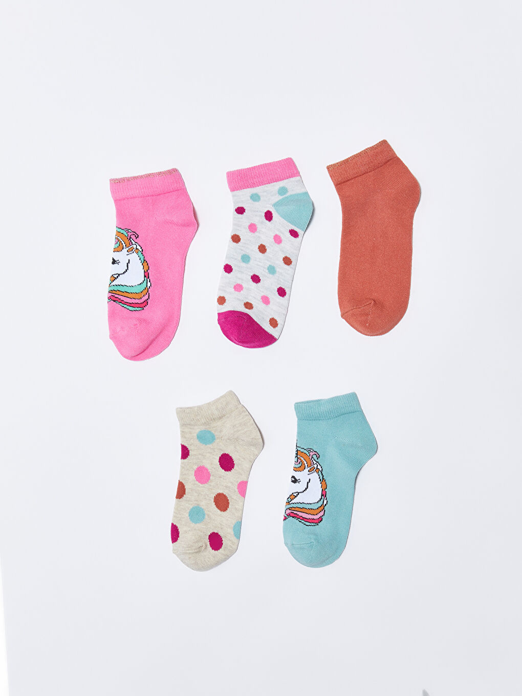 Patterned Girls' Trainer Socks 5 Pack-1