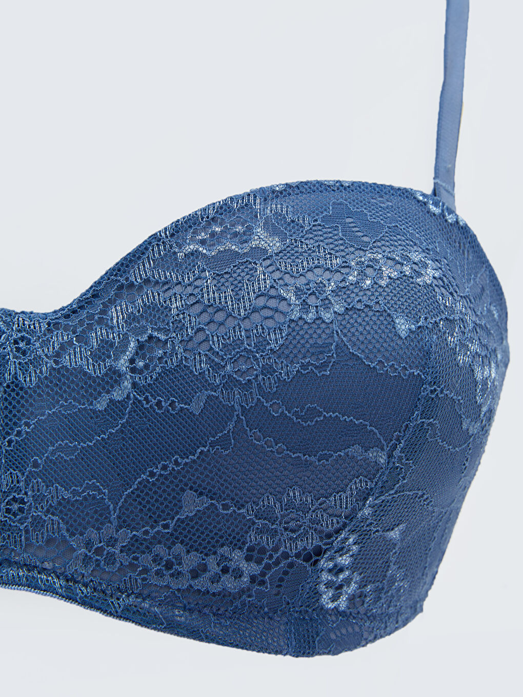 Mavi Balenli Dolgusuz Dantelli Straplez Sütyen-2