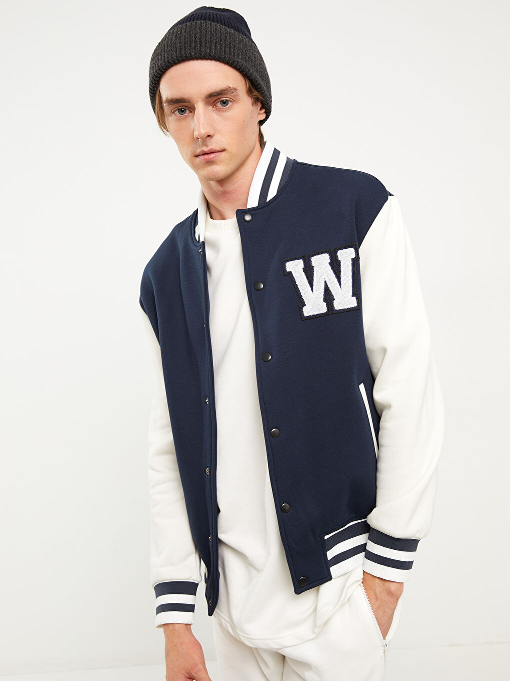 Lacivert Standart Kalıp Kolej Yaka Bomber Erkek Mont-1