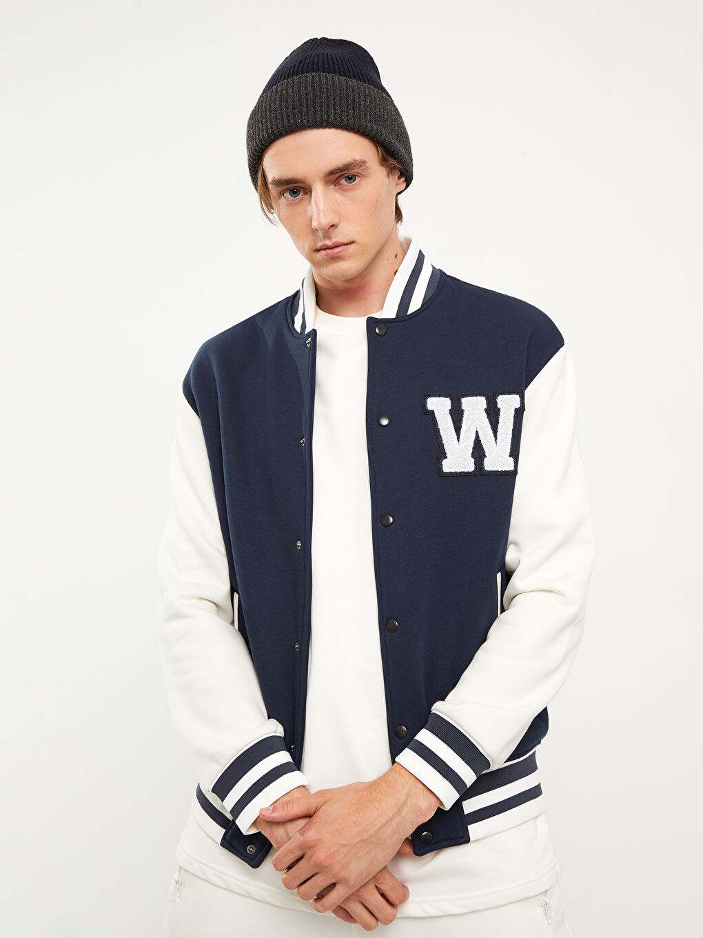Lacivert Standart Kalıp Kolej Yaka Bomber Erkek Mont-2