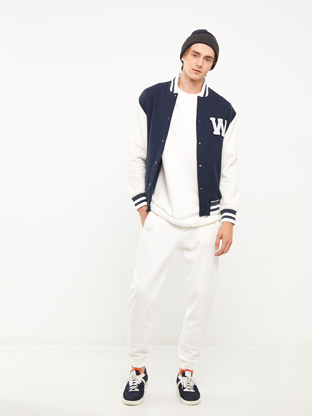Lacivert Standart Kalıp Kolej Yaka Bomber Erkek Mont-3