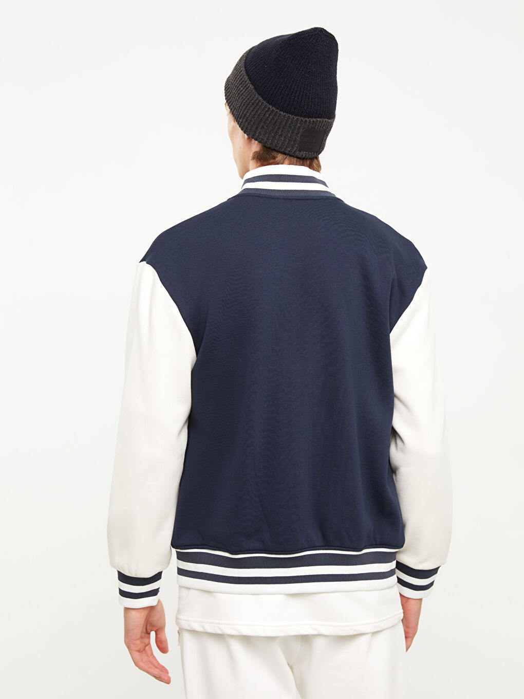 Lacivert Standart Kalıp Kolej Yaka Bomber Erkek Mont-5