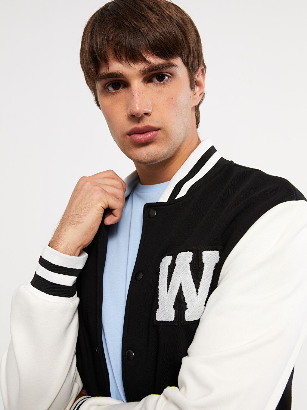 Siyah Standart Kalıp Kolej Yaka Bomber Erkek Mont