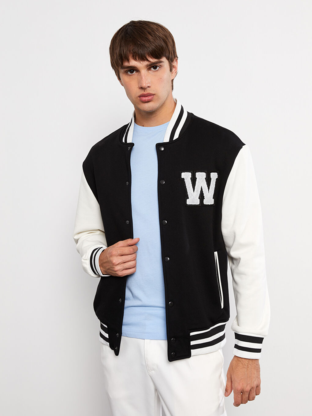 Siyah Standart Kalıp Kolej Yaka Bomber Erkek Mont-1