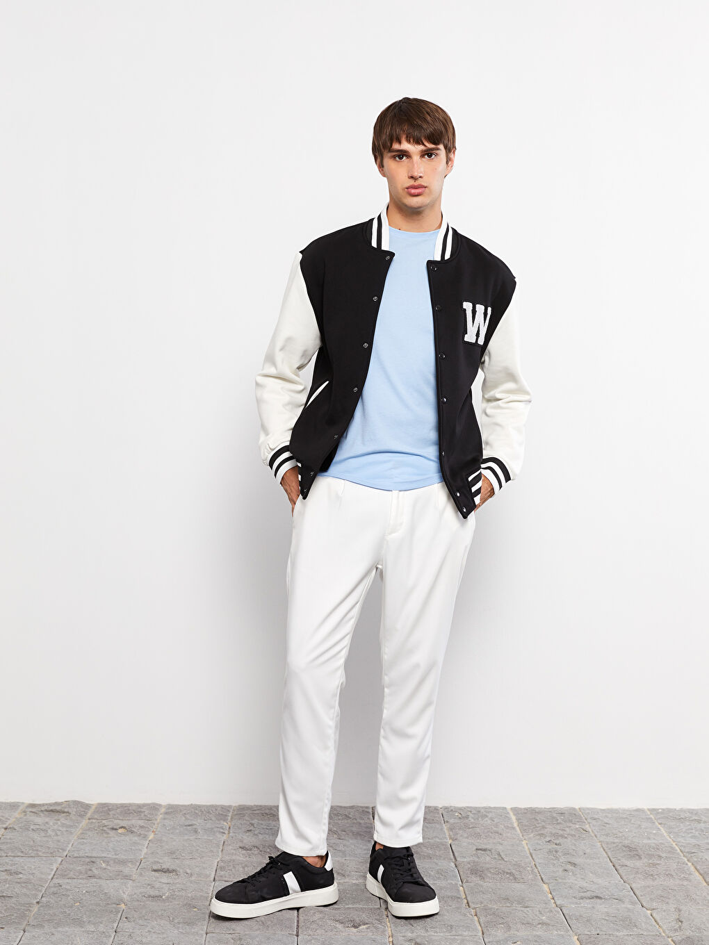 Siyah Standart Kalıp Kolej Yaka Bomber Erkek Mont-2