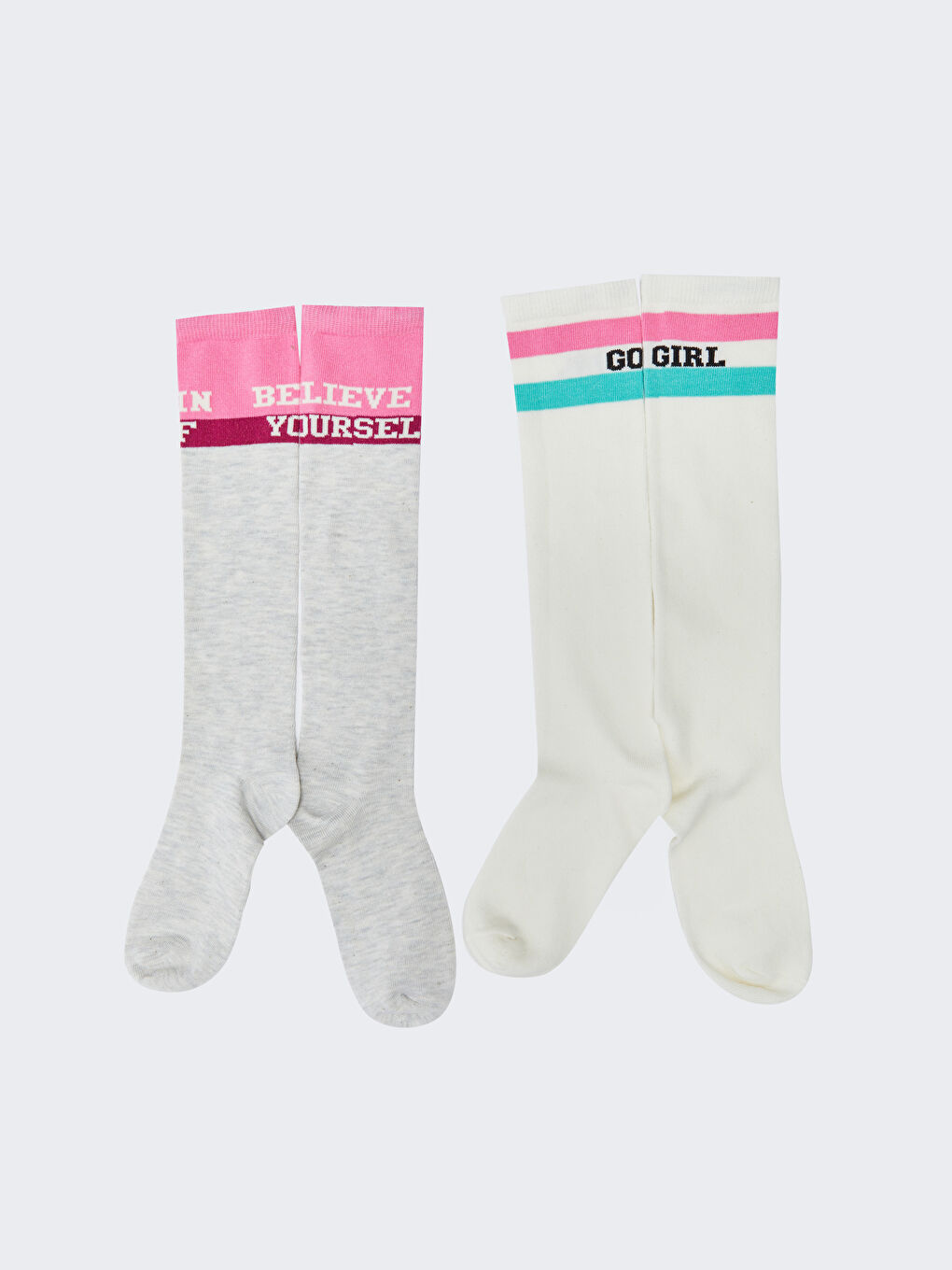 Gri Desenli Kız Çocuk Diz Altı Çorap 2'li-1