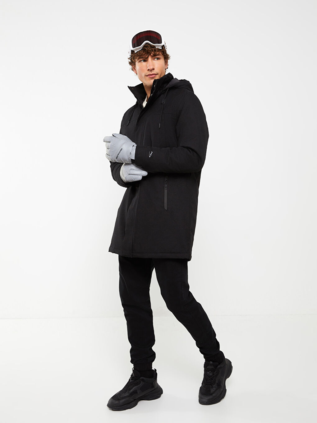 Gri Yazı Baskılı Erkek Kar Eldiveni-1