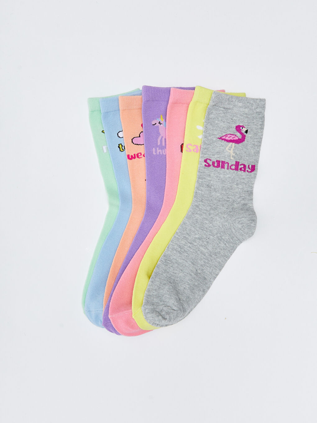 LCW Kids Patterned Girl Socks 7 Pieces -W25389Z4-J4Z