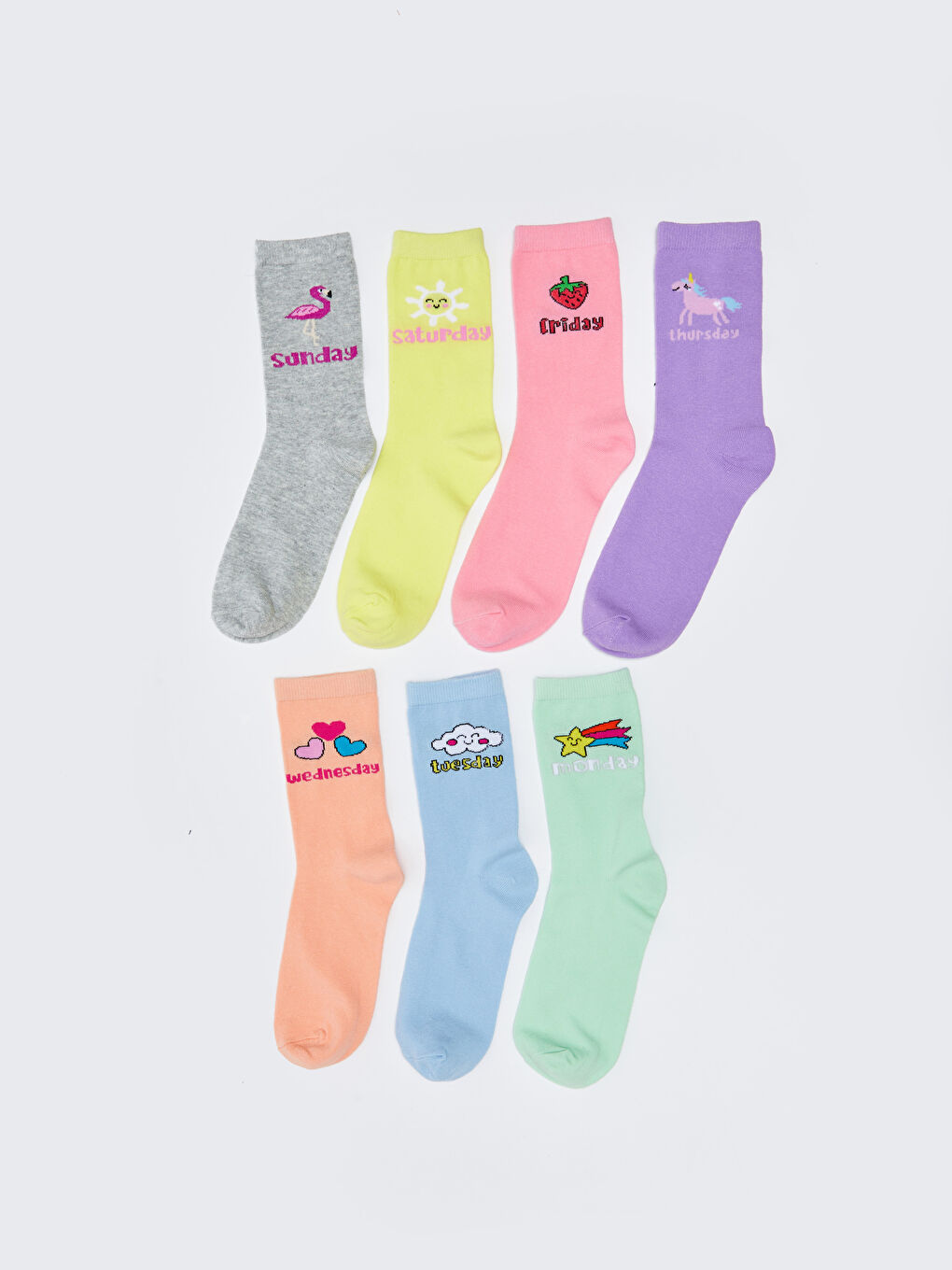 LCW Kids Patterned Girl Socks 7 Pieces -W25389Z4-J4Z