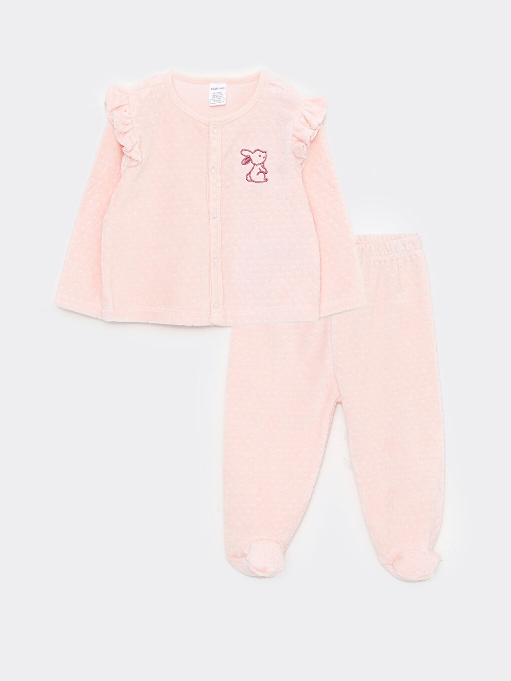 Pembe Bisiklet Yaka Uzun Kollu Nakış Detaylı Kız Bebek Hırka ve Pantolon 2'li Takım-3