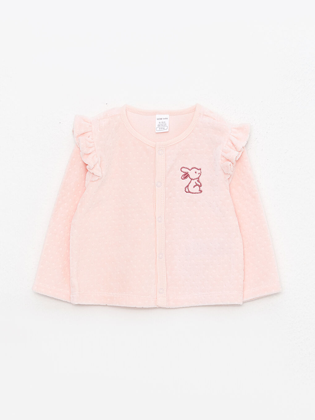 Pembe Bisiklet Yaka Uzun Kollu Nakış Detaylı Kız Bebek Hırka ve Pantolon 2'li Takım-4