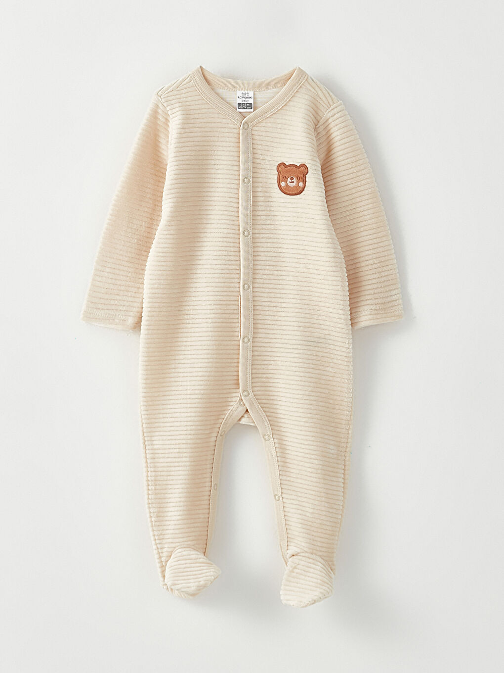 V Neck Long Sleeve Embroidery Detailed Men's Baby Jumpsuit