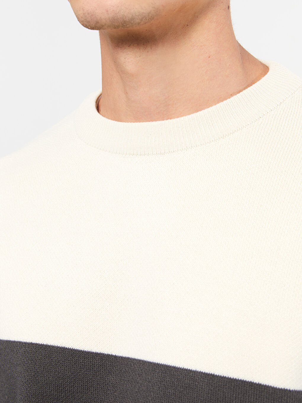 Antrasit Bisiklet Yaka Uzun Kollu Renk Bloklu Erkek Triko Kazak-3