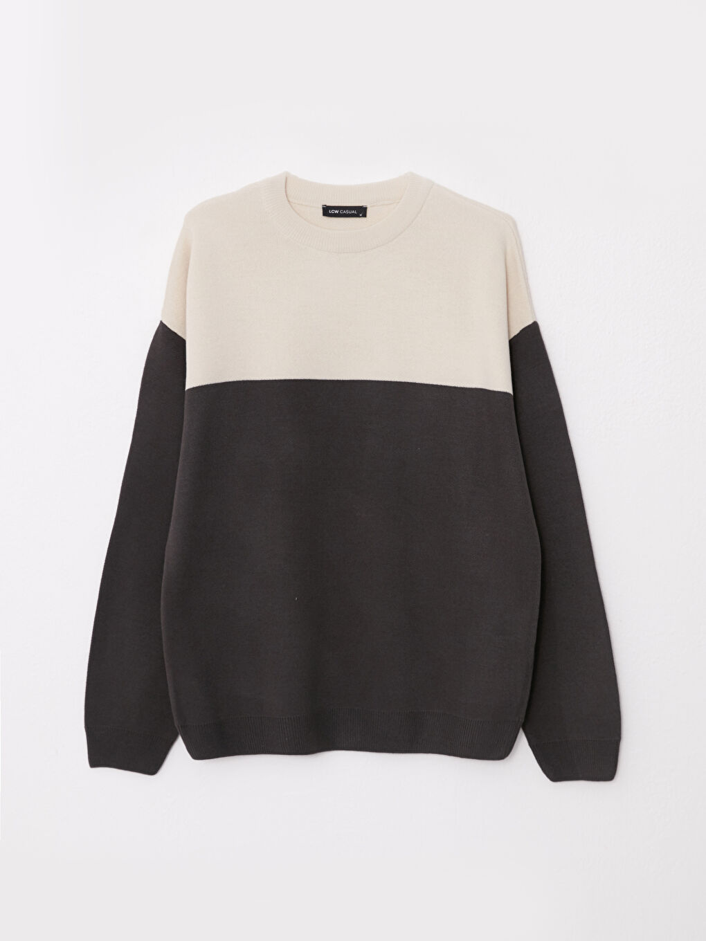 Antrasit Bisiklet Yaka Uzun Kollu Renk Bloklu Erkek Triko Kazak-5