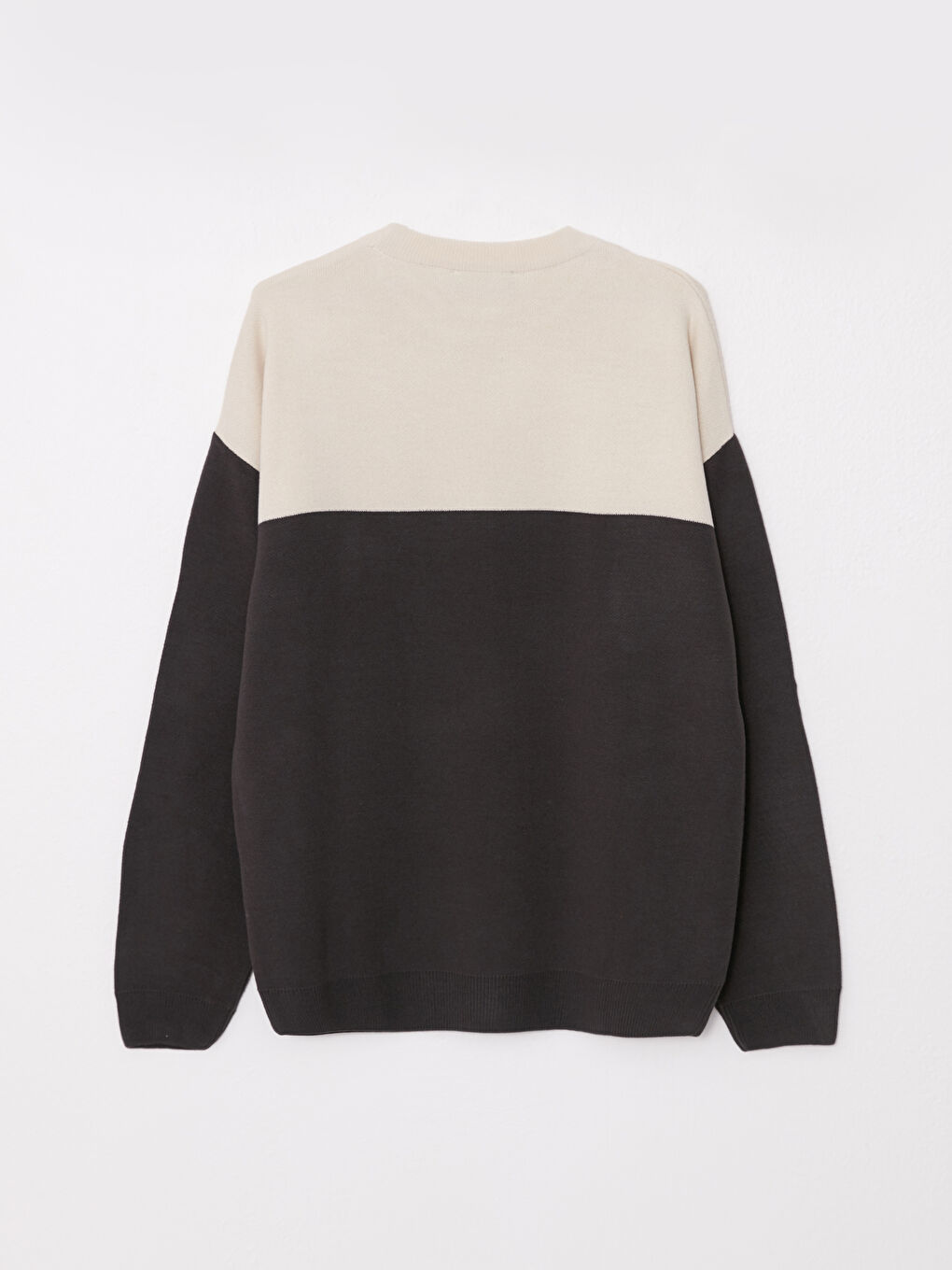 Antrasit Bisiklet Yaka Uzun Kollu Renk Bloklu Erkek Triko Kazak-6