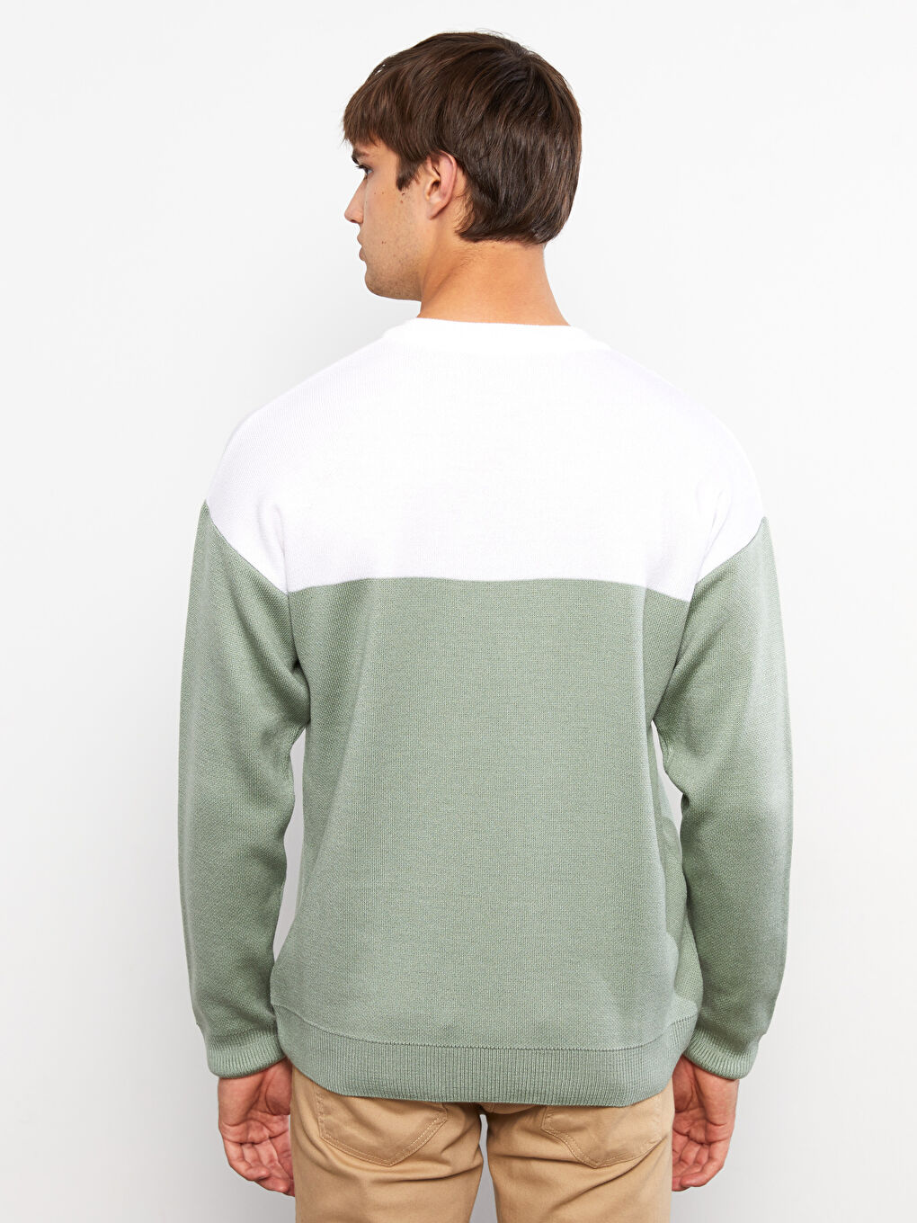 Crew Neck Long Sleeve Color Block Men's Knitwear Sweater-4