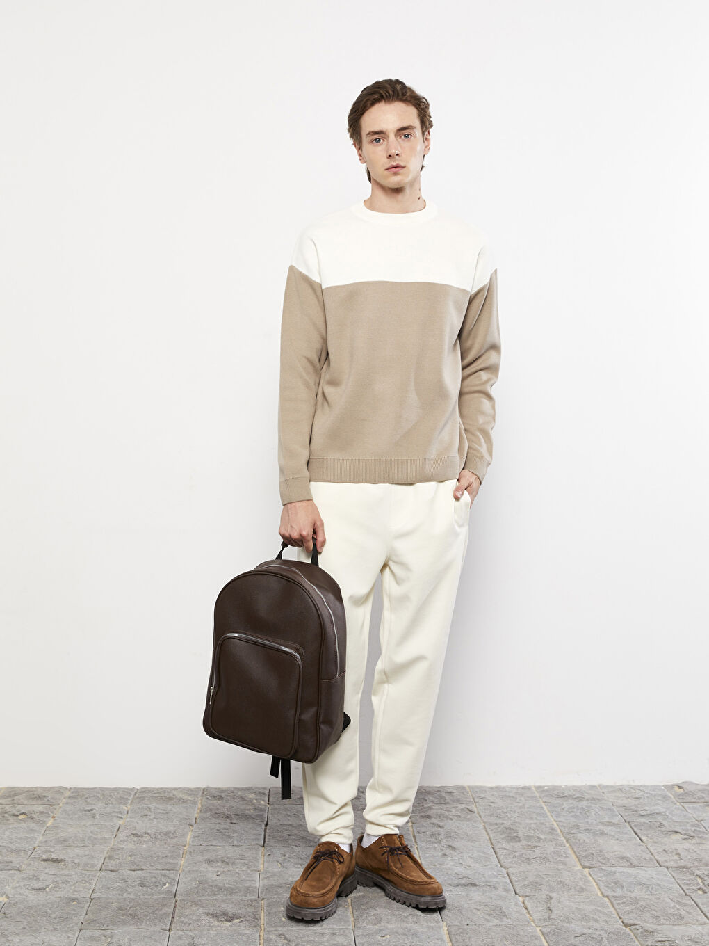 Crew Neck Long Sleeve Color Block Men's Knitwear Sweater -W25401Z8-RBZ