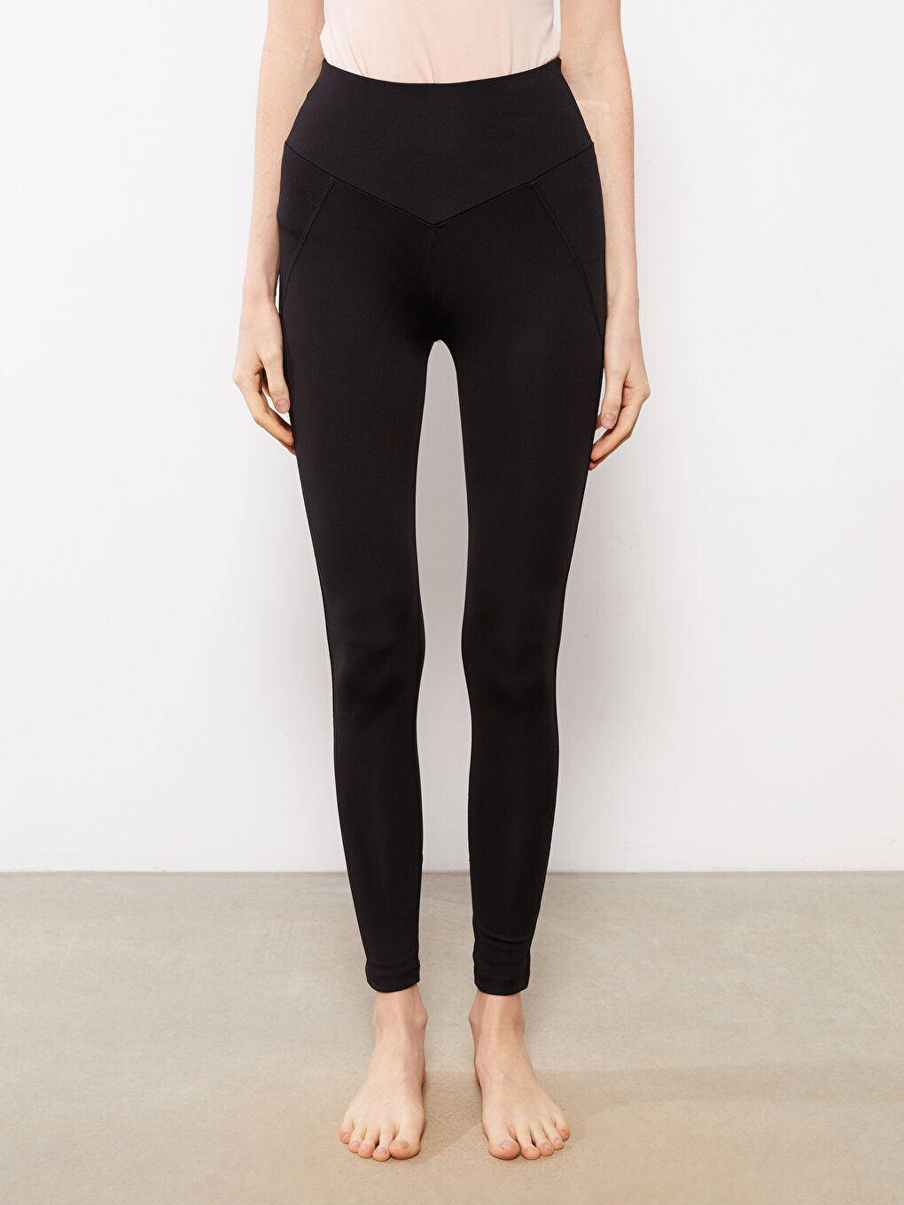 Siyah Kadın Beli Lastikli Düz İçlik Tayt-3