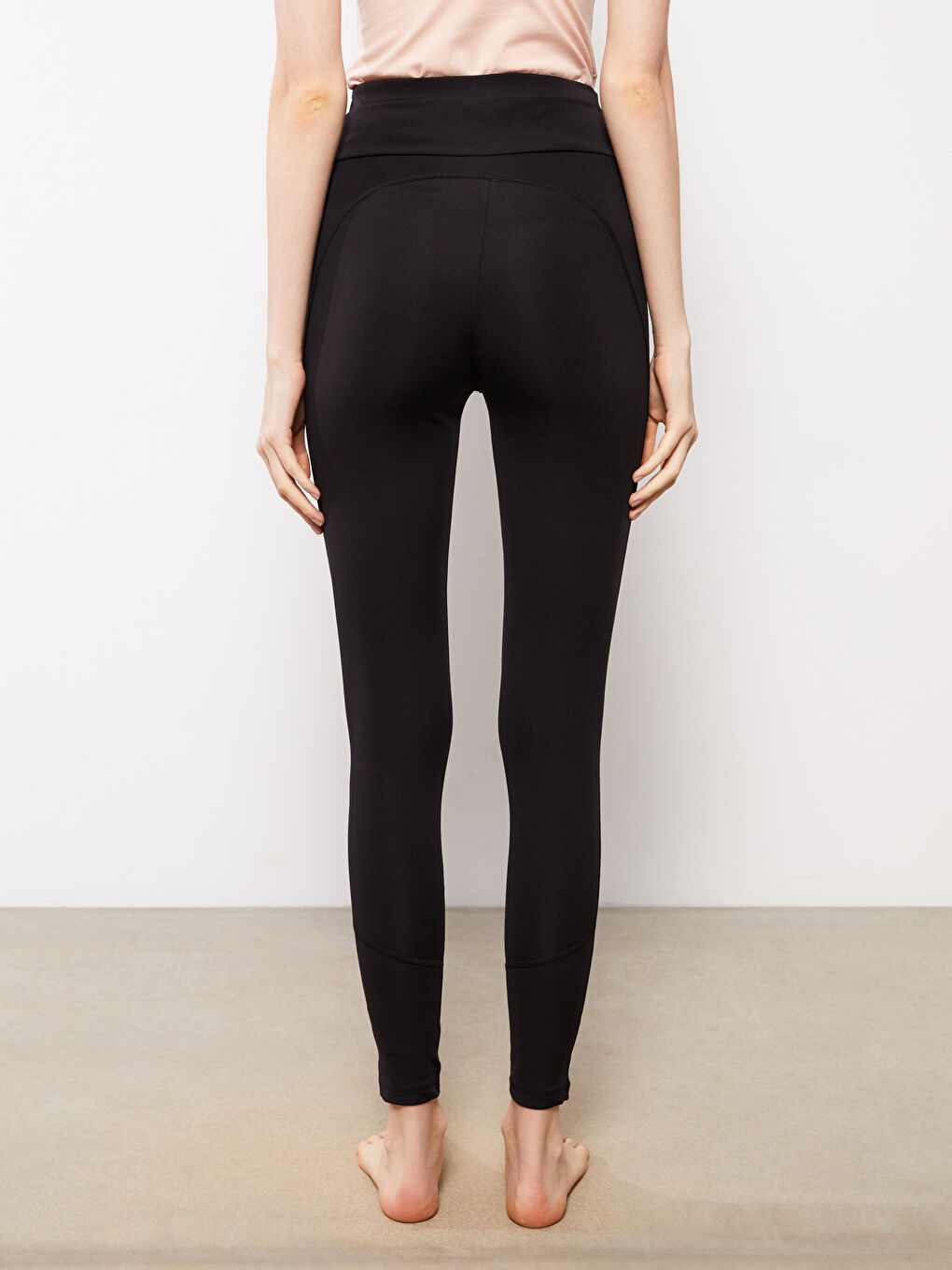 Siyah Kadın Beli Lastikli Düz İçlik Tayt-4